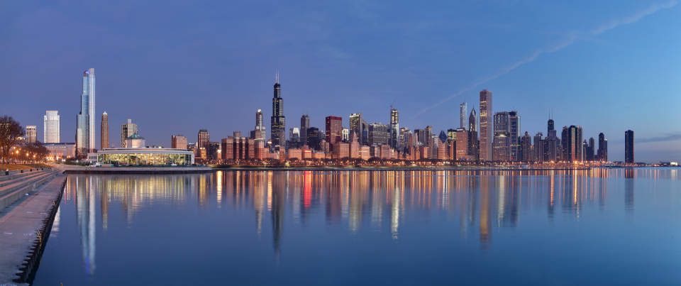Chicago skyline at sunrise